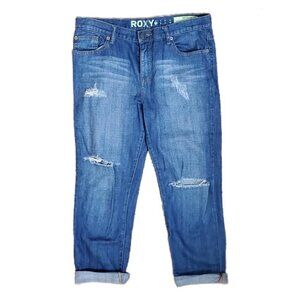 💎211 Roxy Boyfriend Distressed Cropped Jeans